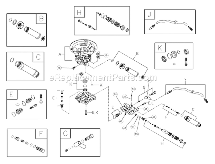 Page B Diagram and Parts List for 1908-0  Briggs and Stratton Pressure Washer